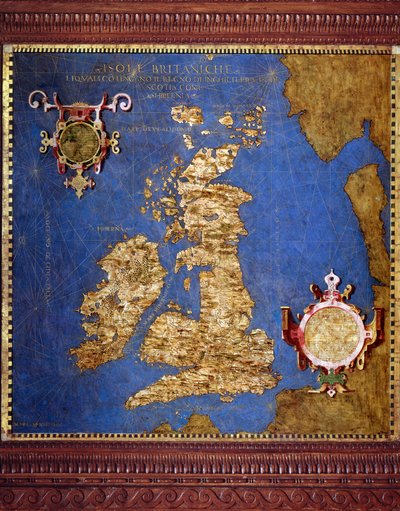 خريطة الجزر البريطانية بواسطة إجنازيو دانتي (1536-1586) عالم رياضيات وعالم كوزموغرافي ومهندس إيطالي. حوالي عام 1567. فلورنسا ، قصر فيكيو ، سالا ديل ماباموندو بواسطة اجنازيو دانتي