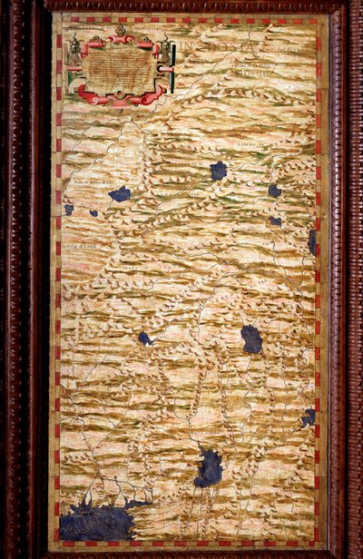 إندوستان (هندوستان) في الجزء العلوي من نهر الغانج كارت الذي أنتجه إجنازيو دانتي (1536-1586) عالم رياضيات وعالم كوزموغرافي ومهندس إيطالي. حوالي عام 1567. فلورنسا ، قصر فيكيو ، سالا ديل ماباموندو بواسطة اجنازيو دانتي