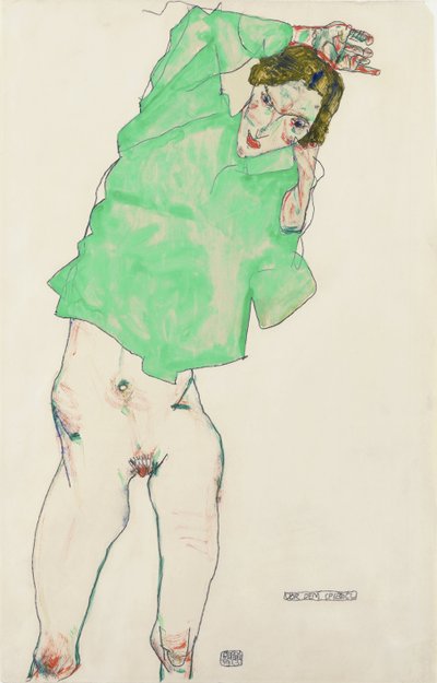 Devant le miroir - قبل المرآة par Schiele ، Egon (1890-1918). قلم رصاص ، جواش على ورق ، مقاس: 48.3 × 32.1 بواسطة ايغون شييل