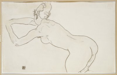 أنثى راكعة عارية وتنحني إلى اليسار ، 1918 بواسطة Egon Schiele