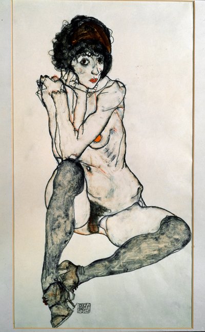 أنثى جالسة عارية. رسم إيغون شيل بواسطة Egon Schiele