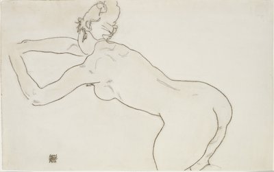 أنثى عارية راكعة وتنحني للأمام إلى اليسار ، 1918 بواسطة Egon Schiele