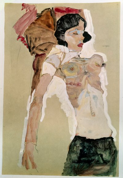نصف أنثى عارية. رسم إيغون شيئيل (1890-1918) ، 1911 قلم رصاص وألوان مائية على ورق. خافت: 45،9x31،1 سم. فيينا ، Graphische Sammlung Albertina بواسطة Egon Schiele