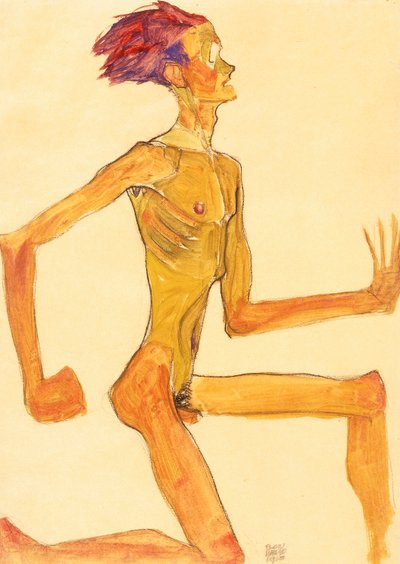 راكع رجل عاري ، في الملف الشخصي إلى اليمين بواسطة ايغون شييل