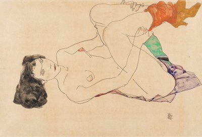 الكذب عاري الأنثى مع رفع الساقين ، 1913. بواسطة Egon Schiele