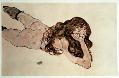 أنوثة عارية مع بطن مسطح. رسم إيغون شيل بواسطة Egon Schiele
