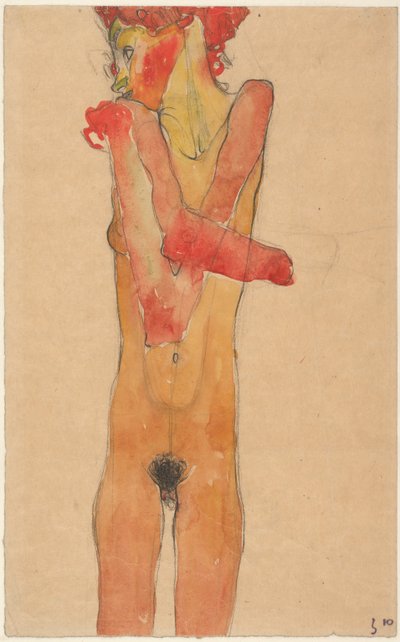 فتاة عارية بأذرع مطوية ، 1910 بواسطة Egon Schiele