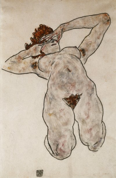 عارية مستلقية ؛ امرأة عارية تكذب ، 1917 بواسطة Egon Schiele
