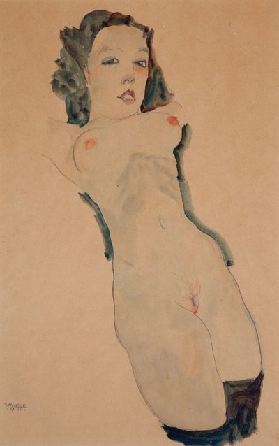 مستلق عاري مع جوارب سوداء بواسطة Egon Schiele