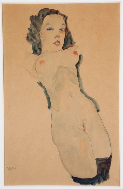 مستلق عاري مع جوارب سوداء. الكذب عاريا مع جوارب سوداء ، 1911 بواسطة Egon Schiele
