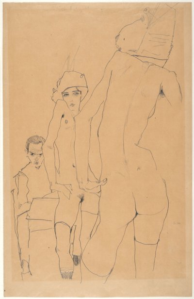 شيل مع Nude Model قبل المرآة ، 1910 بواسطة Egon Schiele