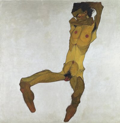 ذكر جالس عاري (بورتريه ذاتي) - شييل ، إيغون (1890-1918) - 1910 - زيت على قماش - 152.5 × 150 - متحف ليوبولد ، فيينا بواسطة ايغون شييل
