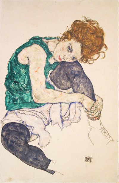 امرأة جالسة مع أرجل مرسومة أديل هيرمس بواسطة Egon Schiele