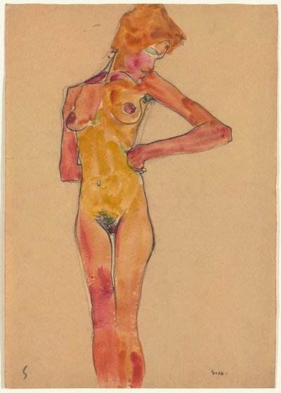 واقفة أنثى عارية بواسطة Egon Schiele