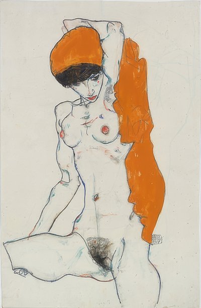 عمل واقعي بقطعة قماش برتقالية. 1914 بواسطة Egon Schiele