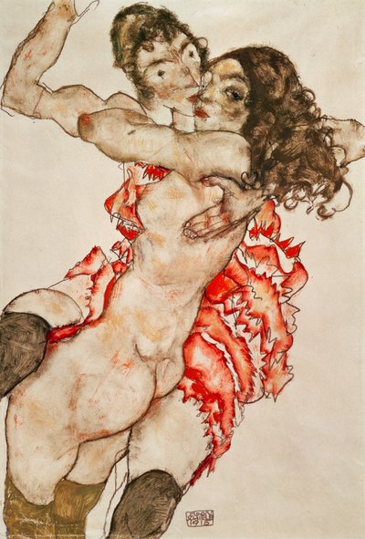 امرأتان تعانقان بواسطة Egon Schiele