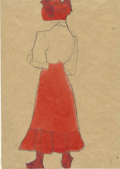 امرأة ذات تنورة حمراء ، ج. 1909. بواسطة ايغون شييل