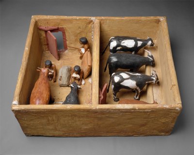 نموذج لإسطبل ماشية مستقر من مقبرة ميكتري ، c.1981-1975 قبل الميلاد (خشب مجصص ومصبوغ ، جيسو) بواسطة الأسرة الثانية عشرة المصرية