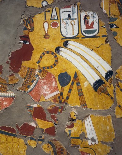 أمنحوتب الثالث بالصولجان والصولجان والصولجان، لوحة من مقبرة أمنحتب الثالث في طيبة، الحضارة المصرية، المملكة الحديثة، الأسرة الثامنة عشرة بواسطة الأسرة الثامنة عشر المصرية