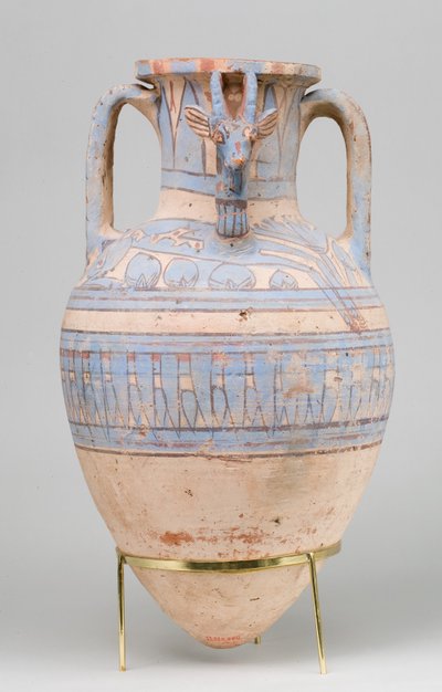 إبكس أمفورا مطلية باللون الأزرق من Malqata ، c.1390-1353 قبل الميلاد (الفخار ، زلة كريم بيضاء ، طلاء) بواسطة الأسرة الثامنة عشر المصرية