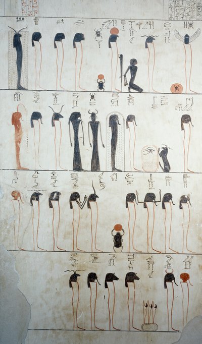 تصوير ليطاني رع ، تفاصيل اللوحات الجدارية في حجرة دفن مقبرة تحتمس الثالث ، وادي الملوك ، الأقصر ، طيبة (قائمة اليونسكو للتراث العالمي بواسطة الأسرة الثامنة عشر المصرية