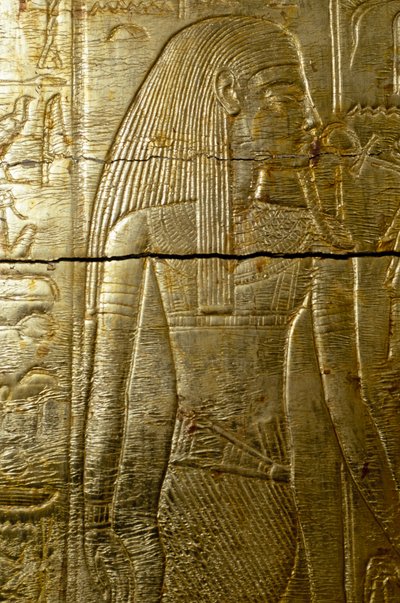 التفاصيل من نقش مصلى توت عنخ آمون مغطى بالذهب ، من قبر توت عنخ آمون ، الحضارة المصرية ، الدولة الحديثة ، الأسرة الثامنة عشر بواسطة الأسرة الثامنة عشر المصرية