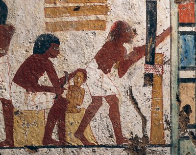 مصر ، الأقصر ، غرب طيبة ، وادي النبلاء. قبر نينامون وإيبوكي. لوحة جدارية تصور نجارين في العمل. (المملكة الحديثة ، الأسرة الثامنة عشر) بواسطة الأسرة الثامنة عشر المصرية