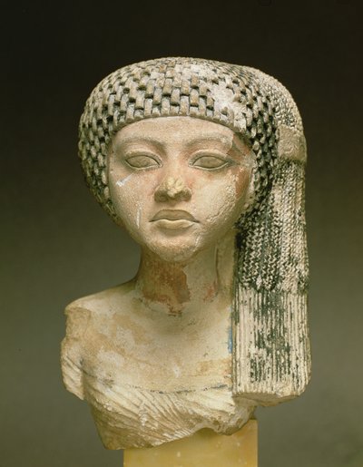 رأس أميرة من عائلة إخناتون ، المملكة الحديثة (الحجر الجيري المطلي) (انظر أيضًا 116813 ، 370210 ، 370211) بواسطة الأسرة الثامنة عشر المصرية
