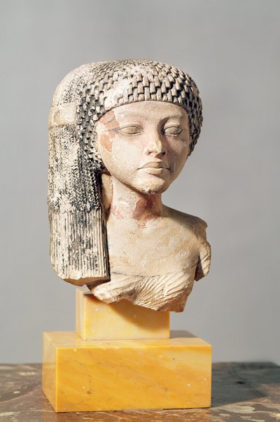 رأس أميرة من عائلة إخناتون ، المملكة الحديثة (الحجر الجيري المطلي) (انظر أيضًا 107940 ، 116813 ، 370210) بواسطة الأسرة الثامنة عشر المصرية