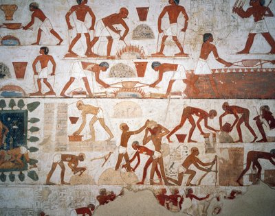 معالجة المعادن وتصنيع الطوب اللبن ، الجص ، مصلى ، قبر رخمير (TT100) ، الشيخ عبد القرنة ، طيبة (قائمة اليونسكو للتراث العالمي بواسطة الأسرة الثامنة عشر المصرية