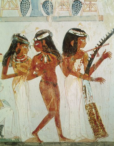موسيقيون وراقصون ، من مقبرة نخت ، المملكة الحديثة (رسم جداري) بواسطة الأسرة الثامنة عشر المصرية