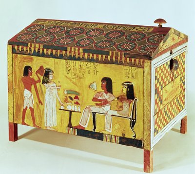 صدر مصبوغ بمنظر مأدبة من مقبرة خا (DC1390-52 قبل الميلاد) عثر عليه في دير المدينة ، المملكة الجديدة (خشب) بواسطة الأسرة الثامنة عشر المصرية