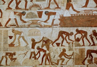 رخمير يتفقد عمال صناعة الطوب وصهره بواسطة الأسرة الثامنة عشر المصرية