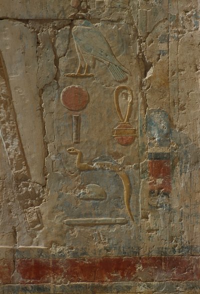 نقش يصور حورس ، كنيسة الإلهة حتحور ، من معبد حتشبسوت الجنائزي (1503-1482 قبل الميلاد) المملكة الجديدة (الحجر الجيري المطلي) بواسطة الأسرة الثامنة عشر المصرية