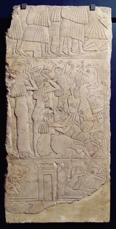 مشهد الرثاء أثناء الدفن ، من سقارة ، المملكة الحديثة ، 1330 ق.م (الحجر الجيري) بواسطة الأسرة الثامنة عشر المصرية