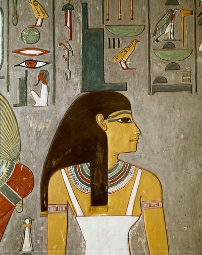تفاصيل لوحة جدارية تظهر إيزيس ، مصر ، لوكسور (الأسرة الثامنة عشر ، تحتمس الثالث بواسطة الأسرة الثامنة عشر المصرية