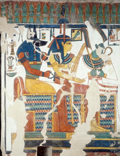 Anubis, Osiris and Nefertari, from the second chamber of the Tomb of Nefertari, detail (fresco) بواسطة الأسرة المصرية التاسعة عشرة
