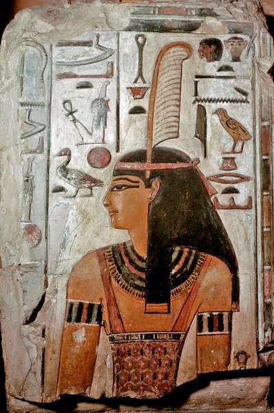 فن مصر: قبر سيثي الأول (م 17). ماعت ، إلهة الحق والعدل والهيروغليفية بواسطة الأسرة المصرية التاسعة عشرة