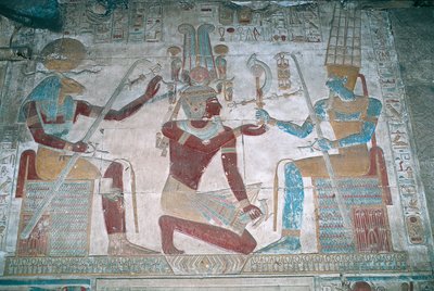 مصر، أبيدوس، معبد الفرعون سيتي الأول، كنيسة أوزوريس، رسم بارز بواسطة الأسرة المصرية التاسعة عشرة