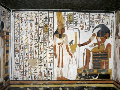 Egypt, Thebes, Luxor, Valley of the Queens, Tomb of Nefertari, Annex to antechamber, Mural paintings, Queen before divine scribe Thoth بواسطة الأسرة المصرية التاسعة عشرة