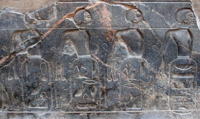 الآثار المصرية: تفاصيل نقش بارز يزين شعارات الأراضي التي احتلها فرعون رمسيس الثاني (1292-1186 قبل الميلاد). معبد الأقصر. الضفة الشرقية (طيبة) ، مصر بواسطة الأسرة المصرية التاسعة عشرة