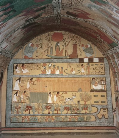مشهد الحصاد على الجدار الشرقي ، من مقبرة سننجم ، قرية العمال ، المملكة الحديثة (رسم جداري) بواسطة الأسرة المصرية التاسعة عشرة