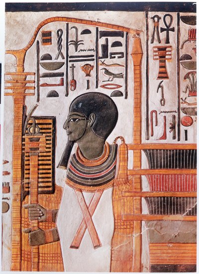 تاريخ. مصر القديمة. بتاح ، تأليه التلة البدائية في نشأة الكون Ennead. جص بمقبرة نفرتاري بوادي الملوك بمصر القديمة. (فريسكو) بواسطة الأسرة المصرية التاسعة عشرة