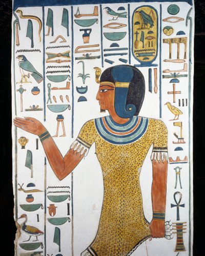 حورس نيج إتف ، لوحة جدارية ، العمود الجنوبي الشرقي لغرفة الدفن ، مقبرة الملكة نفرتاري (QV66) ، وادي الملكات ، طيبة (قائمة اليونسكو للتراث العالمي بواسطة الأسرة المصرية التاسعة عشرة