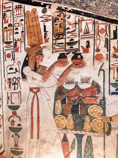 نفرتاري تقدم قربان من قبر نفرتاري (لوحة جدارية) بواسطة الأسرة المصرية التاسعة عشرة