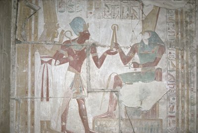 نقش إيزيس ، تقديم سيثوس الأول (1303-1290 قبل الميلاد) إلى حورس ، المملكة الحديثة (رسم جداري) بواسطة الأسرة المصرية التاسعة عشرة