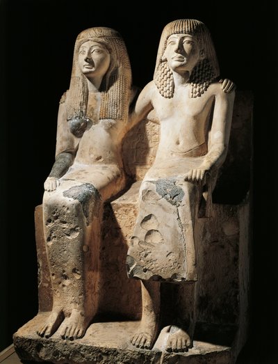 Statuary group representing the scribe Pendua and his wife Nefertari (limestone) found Deir el-Medina, Egypt بواسطة الأسرة المصرية التاسعة عشرة