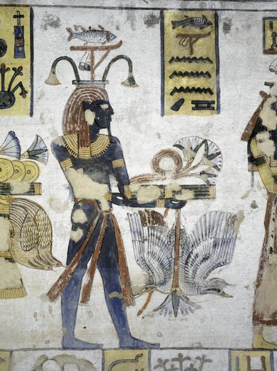 Egypt, Thebes, Luxor, Valley of the Kings, Tomb of Ramses III, mural painting of ritual offerings, from twentieth dynasty بواسطة الأسرة المصرية العشرون