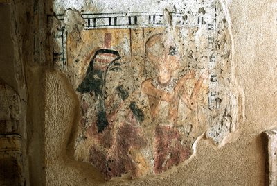 الآثار المصرية: تمثيل شروي وزوجته في العبادة. لوحة قبر شروي (TT13). الأسرة العشرون. 1190-1077 قبل الميلاد مقبرة درة أبو النجا ، الضفة الغربية للأقصر ، مصر بواسطة الأسرة المصرية العشرون
