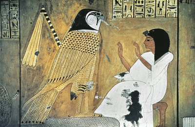 لوحة جدارية لمشهد من كتاب الموتى، تحول إلى الصقر الذهبي بواسطة الأسرة المصرية العشرون
